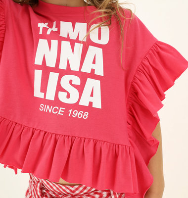 Monnalisa poncho t-shirt fuchsia met logo