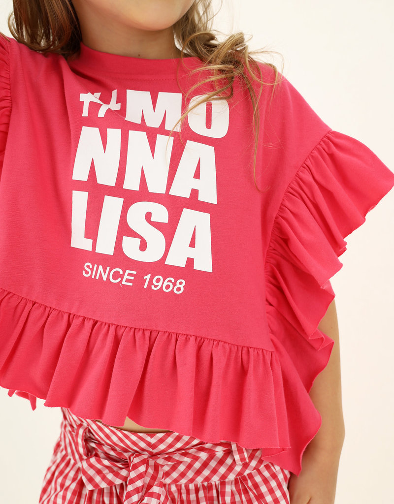 Monnalisa poncho t-shirt fuchsia met logo