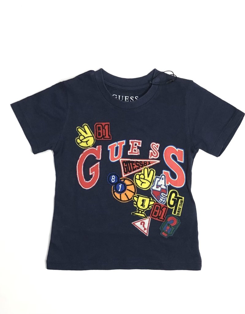 Guess blauw t-shirt km met kleuren prints