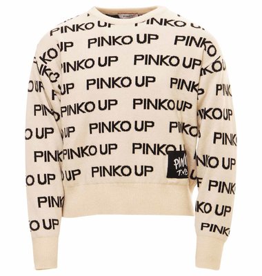 Pinko Up ecru trui met zwarte letters pinko