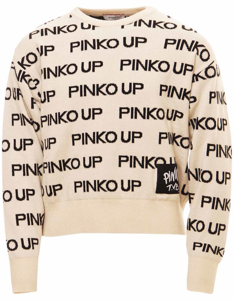 Pinko Up ecru trui met zwarte letters pinko