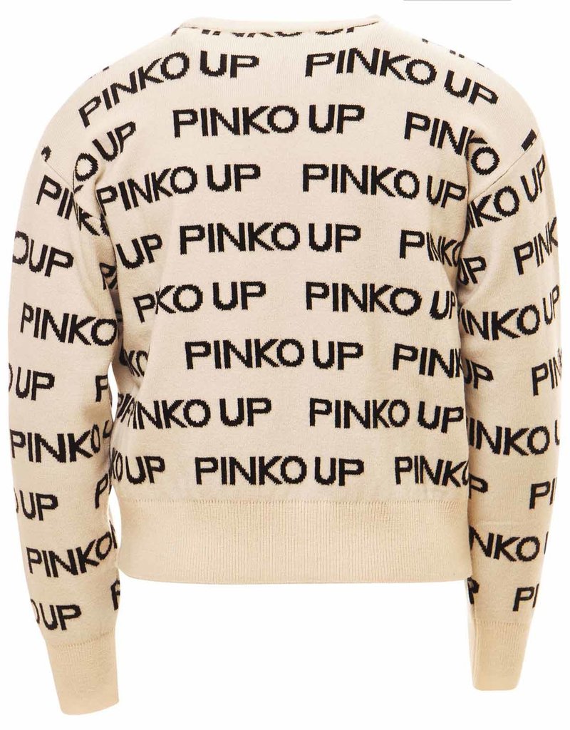 Pinko Up ecru trui met zwarte letters pinko