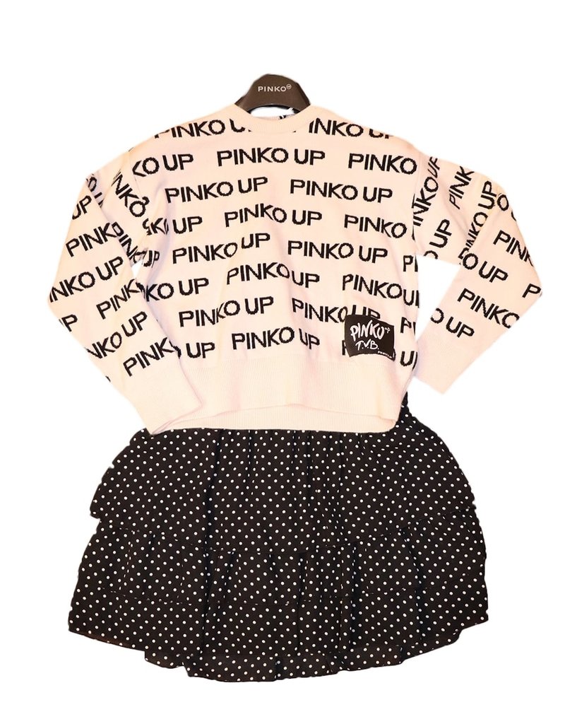 Pinko Up ecru trui met zwarte letters pinko