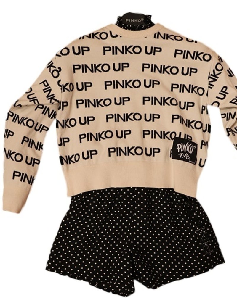 Pinko Up ecru trui met zwarte letters pinko