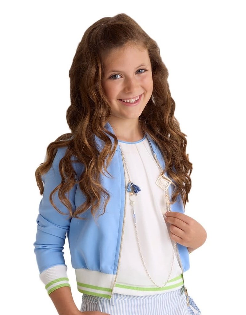 Diamante Blu ecru top met bies blauw en groen