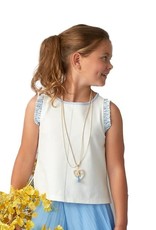 Diamante Blu ecru top blauw witte bies mouw en hals