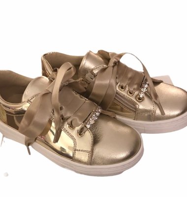 Andanines goud sneaker met strik en ritsje