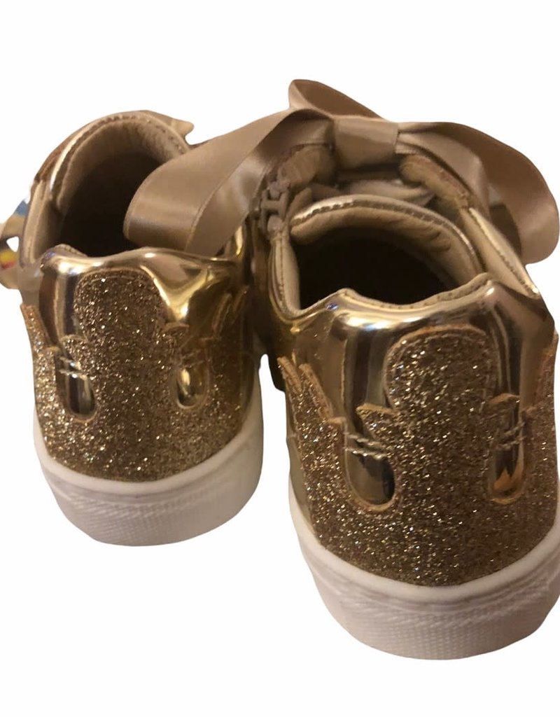 Andanines goud sneaker met strik en ritsje