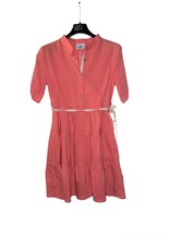 RTB jurk fuchsia met stroken en mao kraag