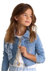 Diamante Blu jeans blazer met kraag en kantje onderaan.