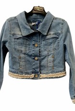 Diamante Blu jeans blazer met zand kleurige afwerking