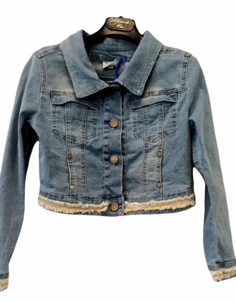 Diamante Blu jeans blazer met zand kleurige afwerking