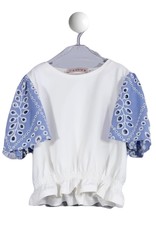 T-love T-shirt wit mouw broderie jeansblauw