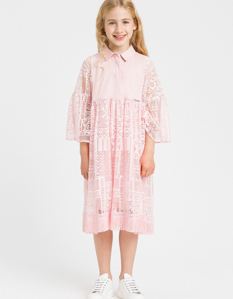 Twinset roze kanten jurk met kraagje