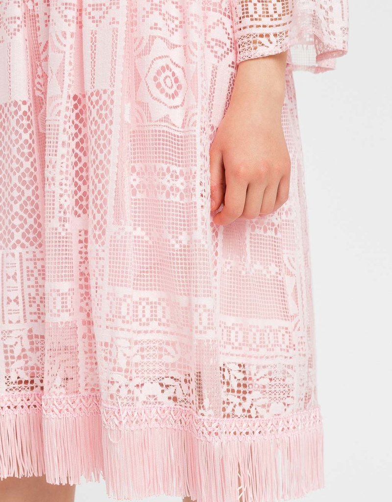 Twinset roze kanten jurk met kraagje