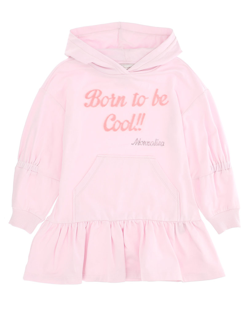 Monnalisa zacht fuchsie hoodie jurk met born to be cool