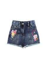 Monnalisa jeans short met bloemen borduur