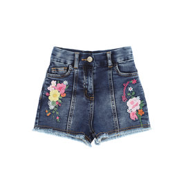 Monnalisa jeans short met bloemen borduur