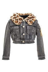 Monnalisa jeans blazer met leopard kraag