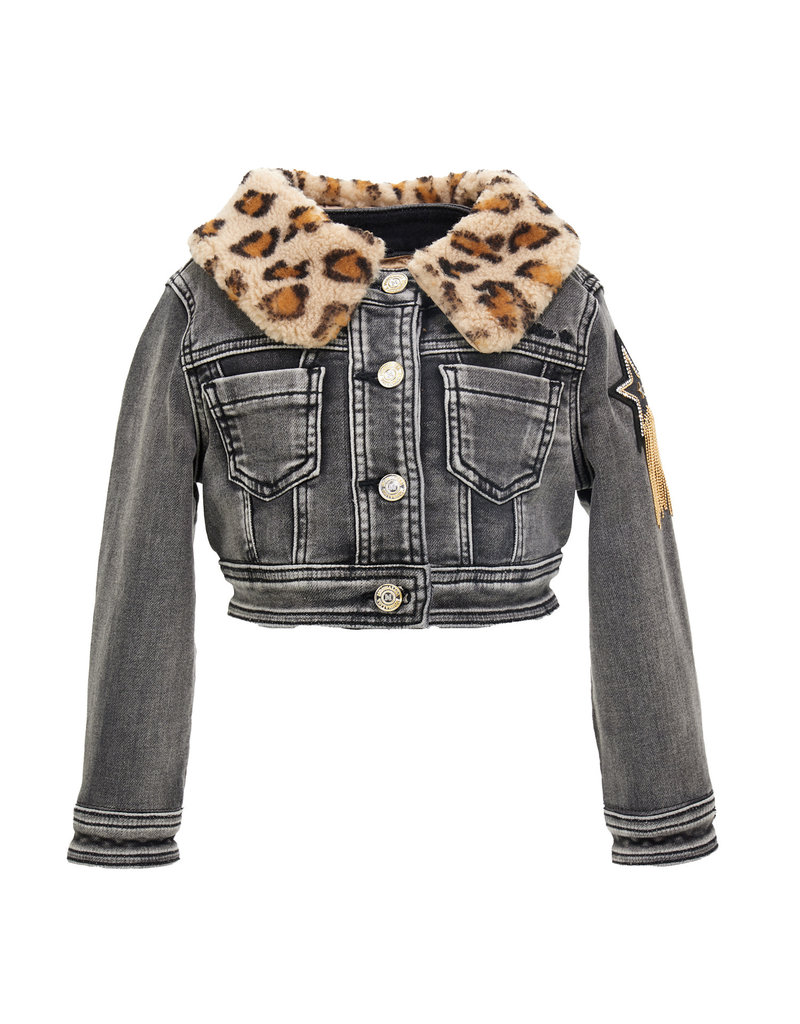 Monnalisa jeans blazer met leopard kraag