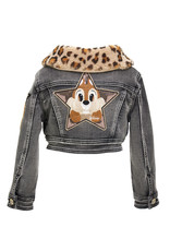 Monnalisa jeans blazer met leopard kraag