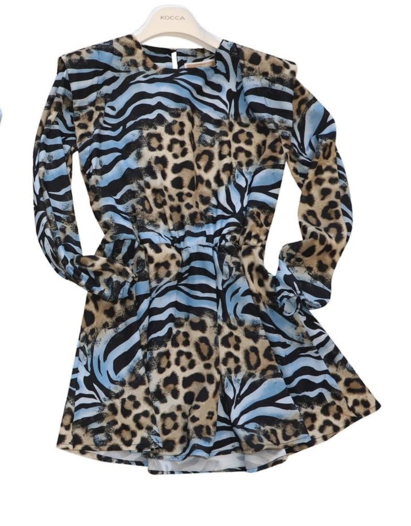 Kocca gevoerde jurk in leopard met blauw