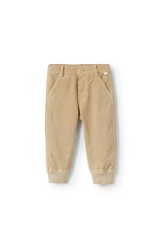 Il Gufo beige broek in fijne rib met elastiek onderaan