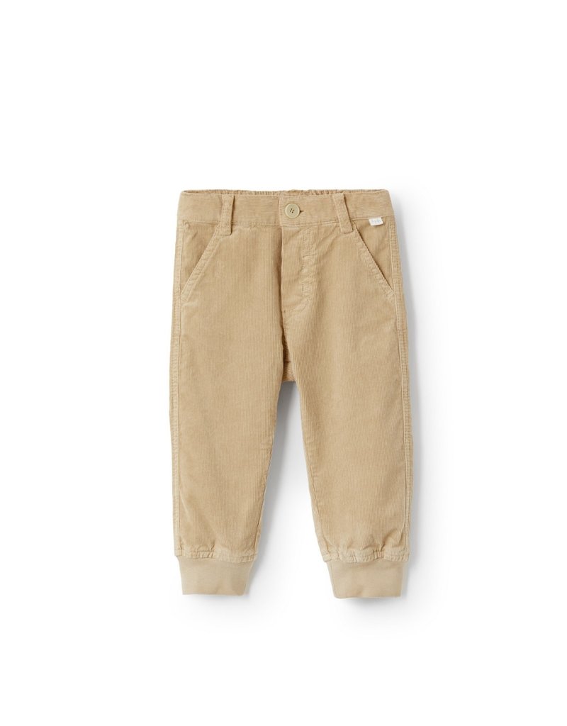 Il Gufo beige broek in fijne rib met elastiek onderaan