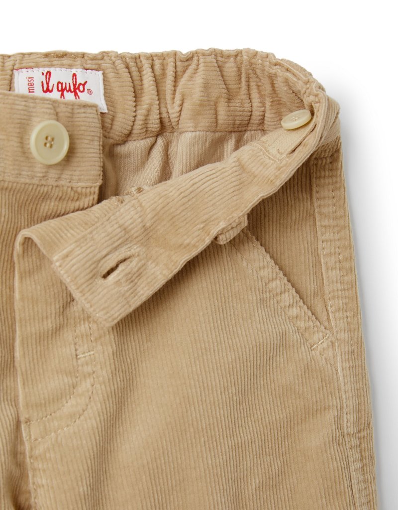 Il Gufo beige broek in fijne rib met elastiek onderaan