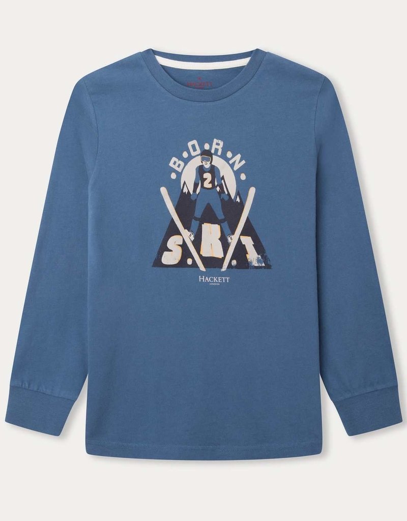 Hackett t-shirt blauw cobalt print ski