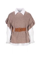 Elsy tricot zand camel top met ceintuur