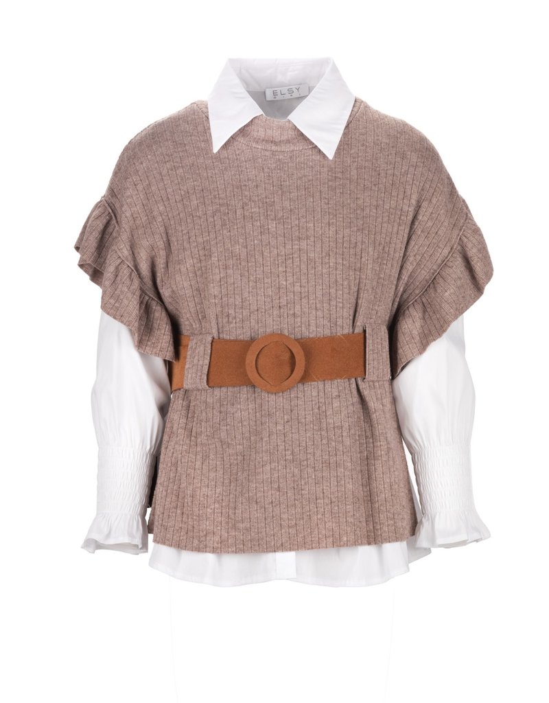 Elsy tricot zand camel top met ceintuur