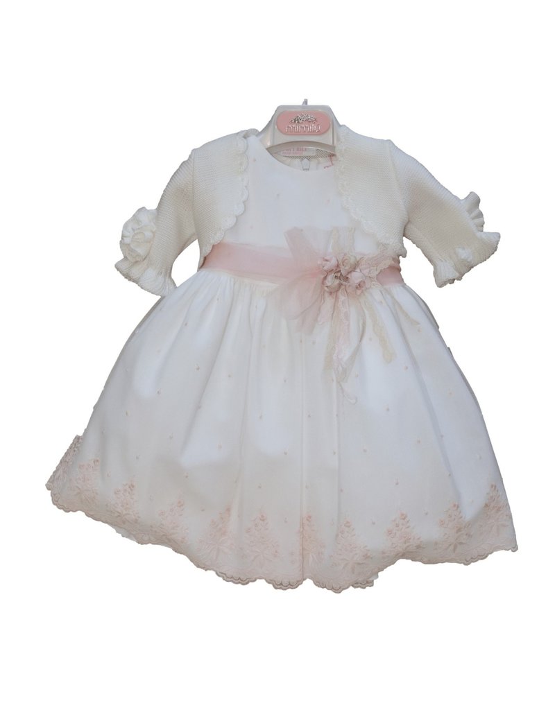 Mimilu jurk kant roze stipjes korte mouw baby