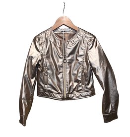 Emie leatherlook goudkleurige blazer met rits