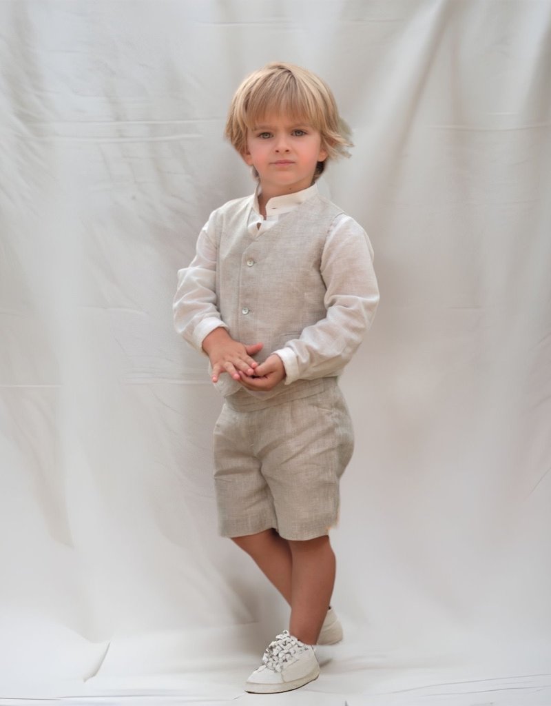 Mimilu jongensset beige korte broek hemd gilet naturel