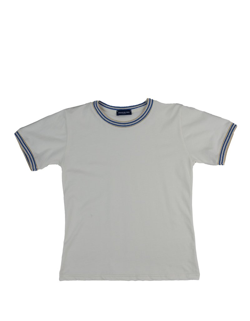 Emanuel t-shirt ecru boordje beige blauw