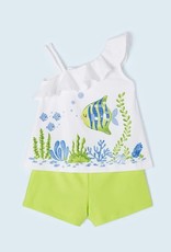 Mayoral set short lime groen top wit visjes