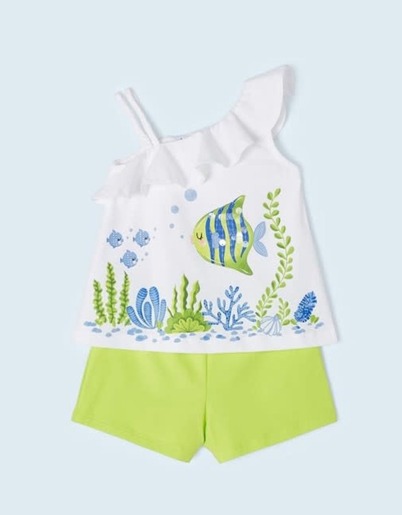 Mayoral set short lime groen top wit visjes