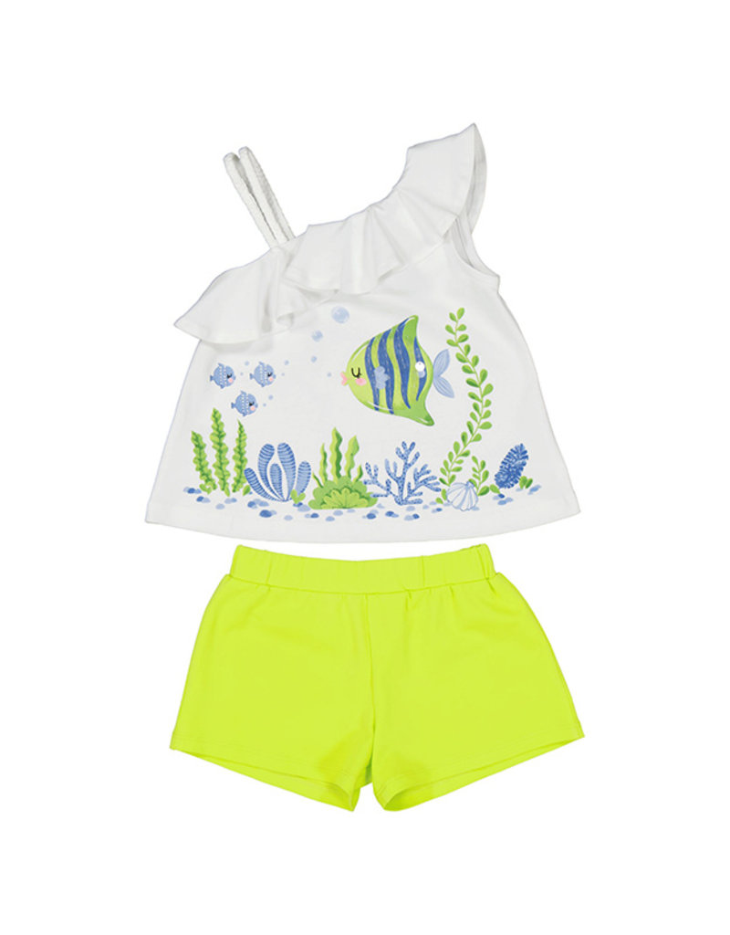 Mayoral set short lime groen top wit visjes