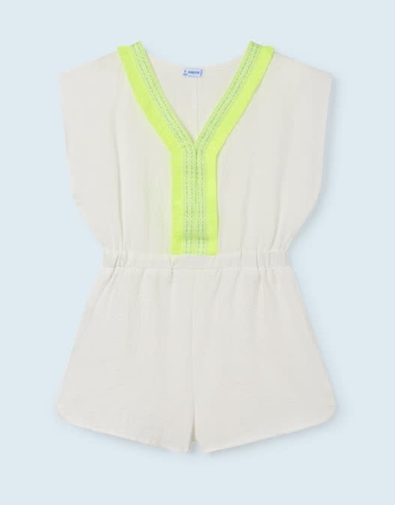 Mayoral jumpsuit wit fluo geel afgebiesd