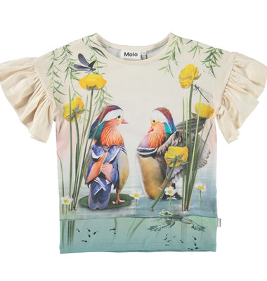 Molo t-shirt nude blauw wijdere mouw eenden bloemen