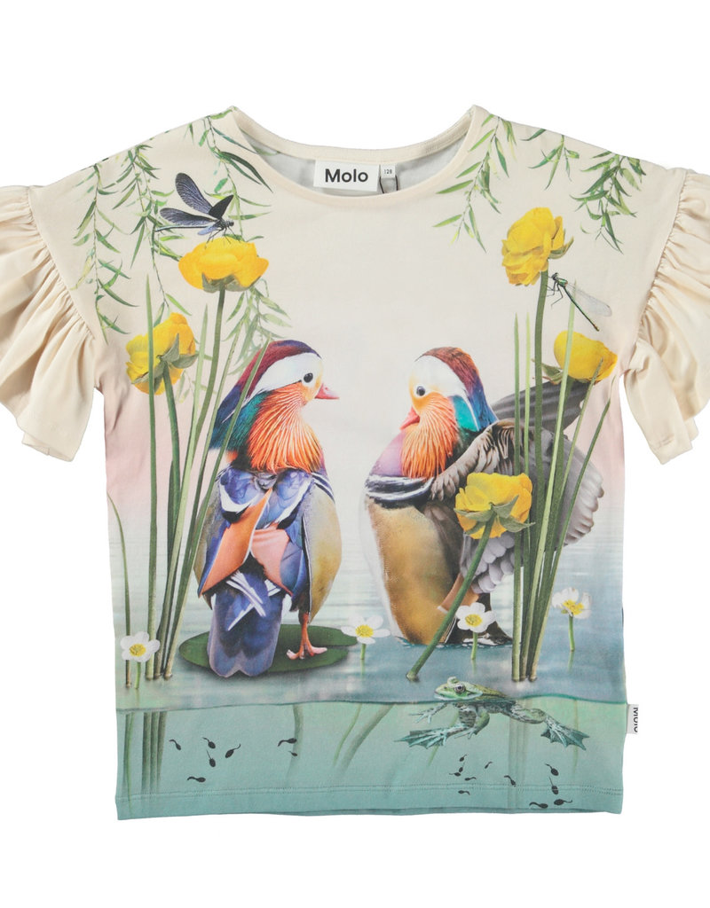 Molo t-shirt nude blauw wijdere mouw eenden bloemen