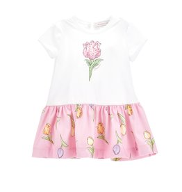 Monnalisa jurk tulp fairytale wit roze beer rozen