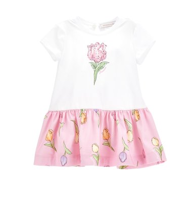 Monnalisa jurk tulp fairytale wit roze beer rozen