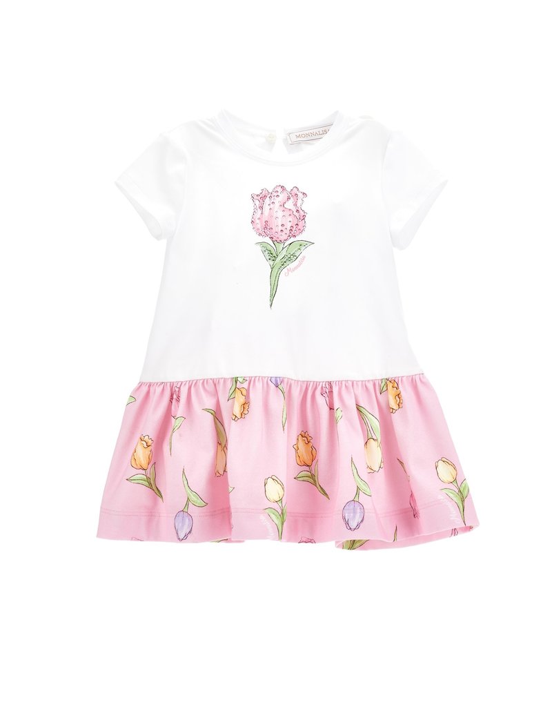 Monnalisa jurk tulp fairytale wit roze beer rozen