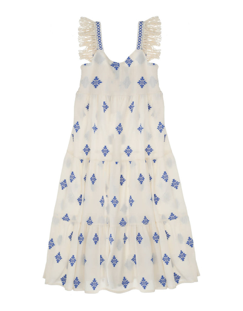 Dixie Dixie jurk lang ecru blauw