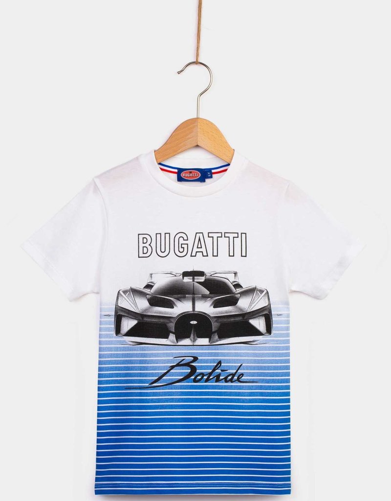 Bugatti wit t-shirt met kobaltblauwe strepen voor