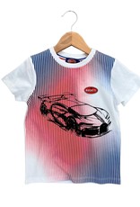 Bugatti wit t-shirt met rood blauwe strepen en autoprint