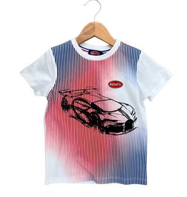 Bugatti wit t-shirt met rood blauwe strepen en autoprint