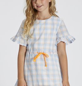 Blue Bay jurk DAISY geruit lichtblauw oranje wit